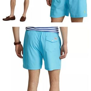 NWT Polo Ralph Lauren Men's 5.75 -in. Traveler Swim Trunks NEON PINK - LARGE`